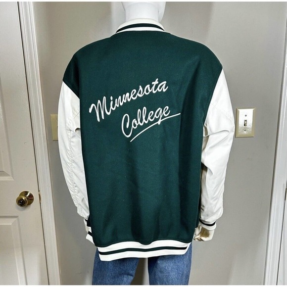 Divided H+M Minnesota College Womens size small Varsity Jacket Green Whi… - Picture 3 of 8